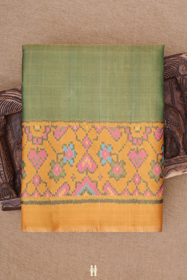 Patola Silk Saree In Plain Green With Printed Border