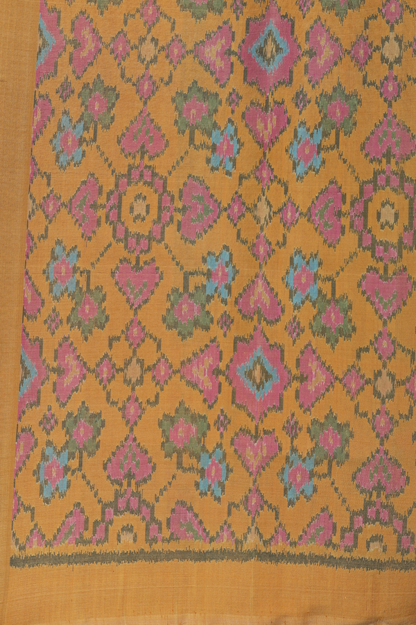 Patola Silk Saree In Plain Green With Printed Border