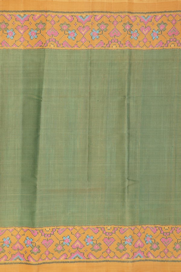 Patola Silk Saree In Plain Green With Printed Border
