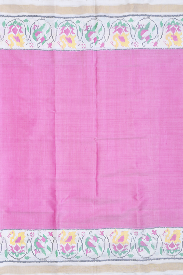 Patola Silk Saree In Plain Pink With Contrast Border