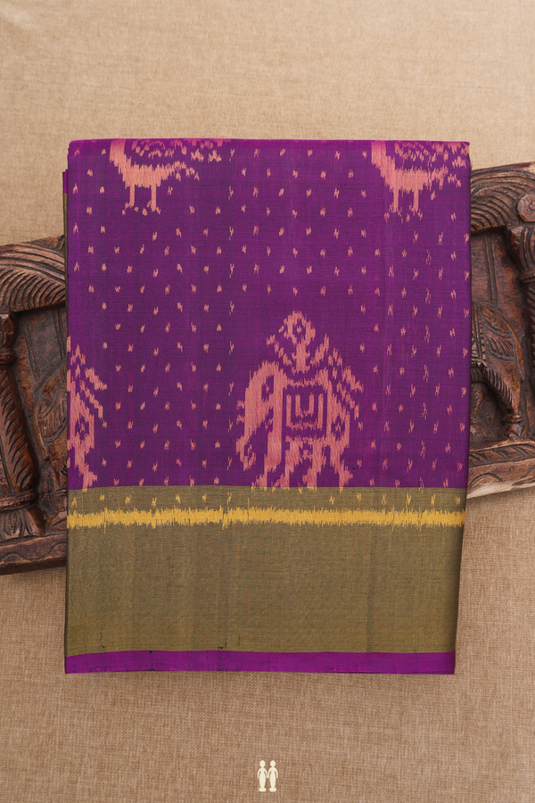 Patola Silk Saree In Purple With Peacock And Elephant Design