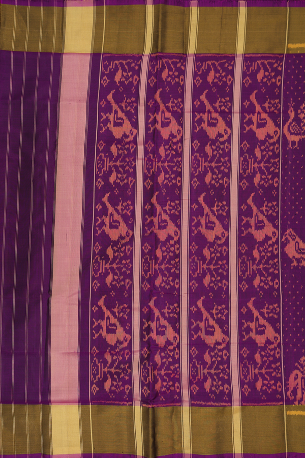 Patola Silk Saree In Purple With Peacock And Elephant Design