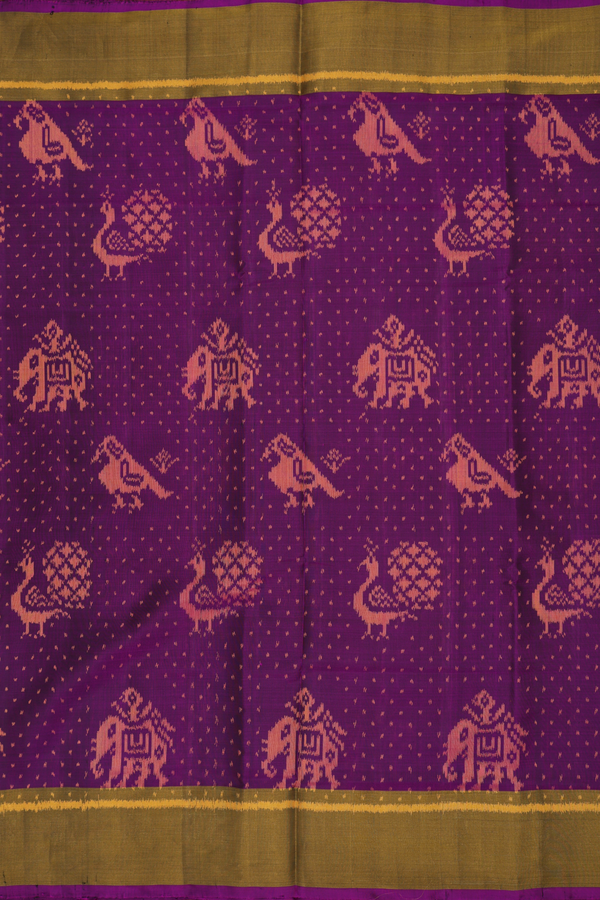 Patola Silk Saree In Purple With Peacock And Elephant Design