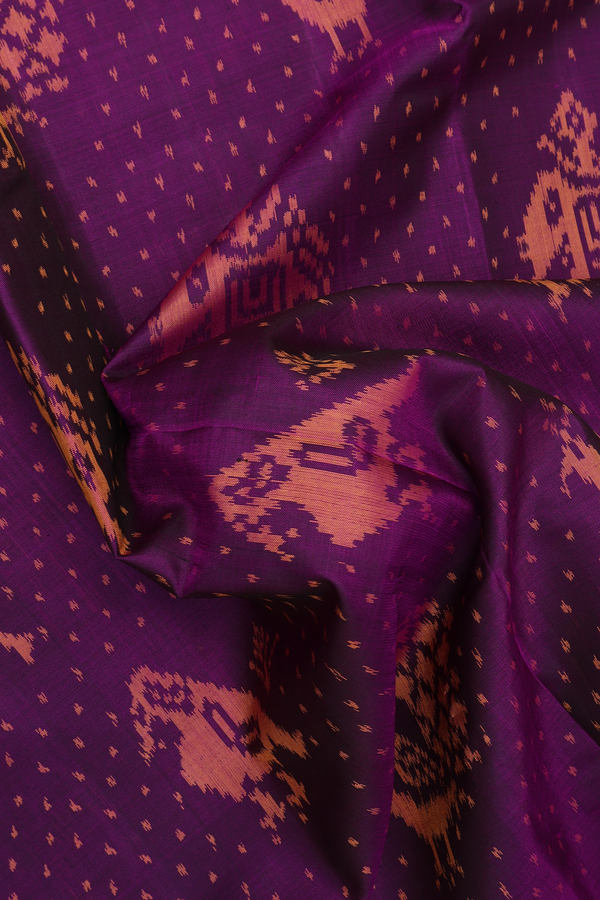 Patola Silk Saree In Purple With Peacock And Elephant Design