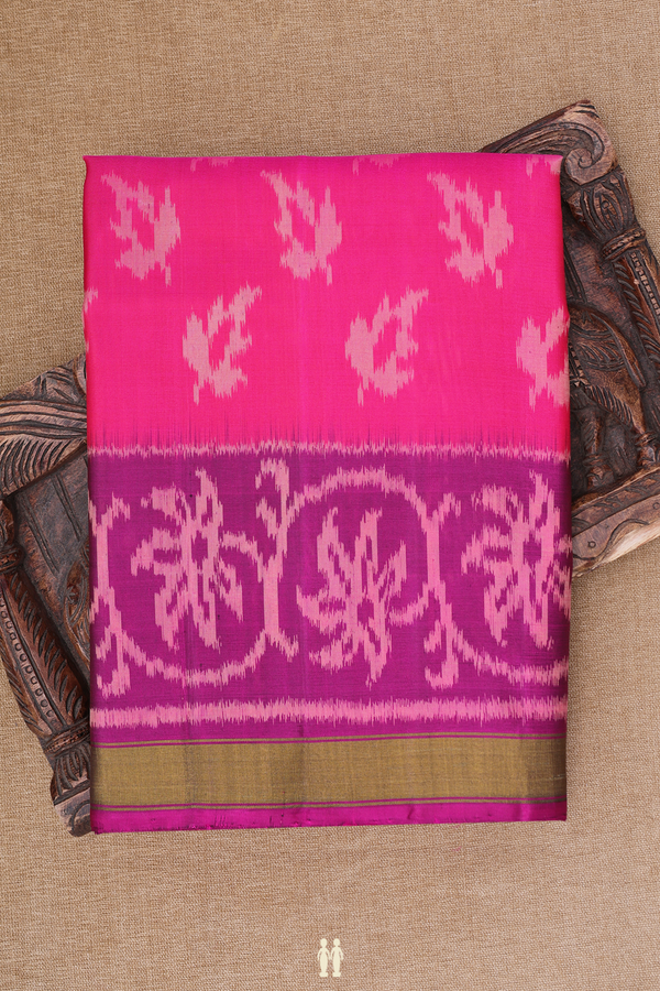 Patola Silk Saree In Rani Pink With Leaf Buttas