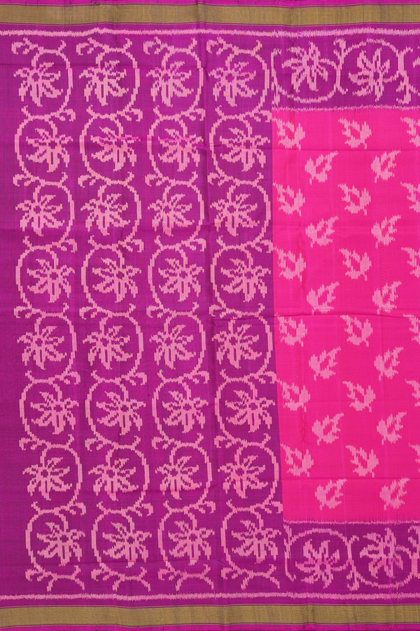 Patola Silk Saree In Rani Pink With Leaf Buttas