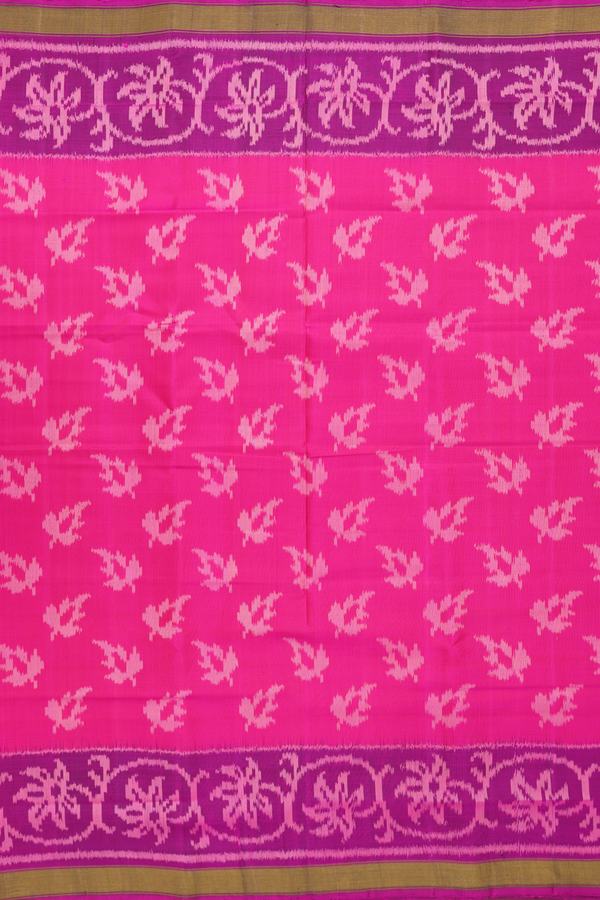 Patola Silk Saree In Rani Pink With Leaf Buttas