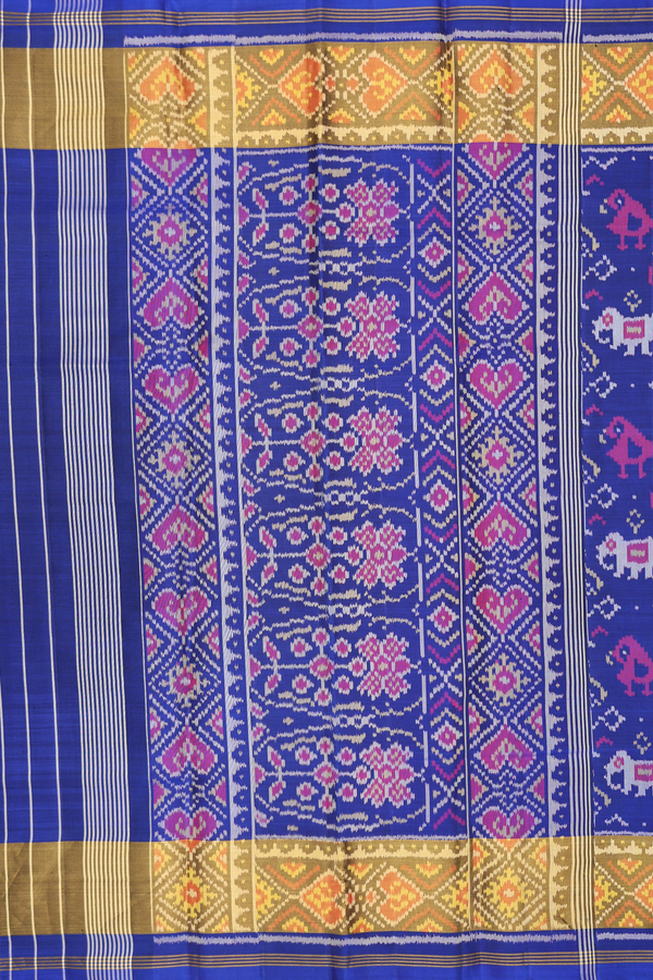 Patola Silk Saree In Royal Blue With Elephant Design