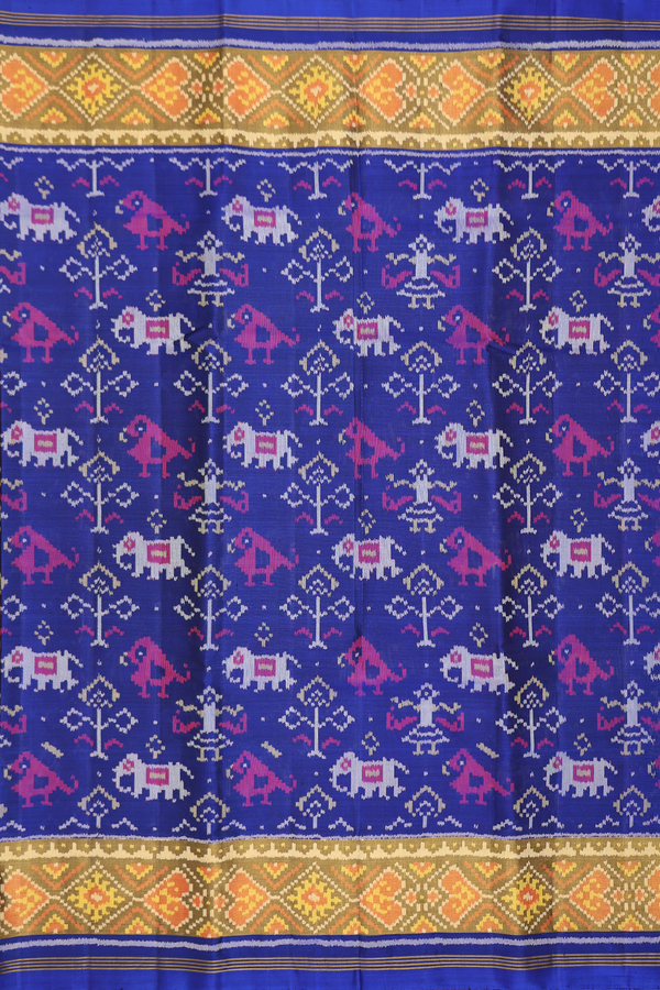 Patola Silk Saree In Royal Blue With Elephant Design