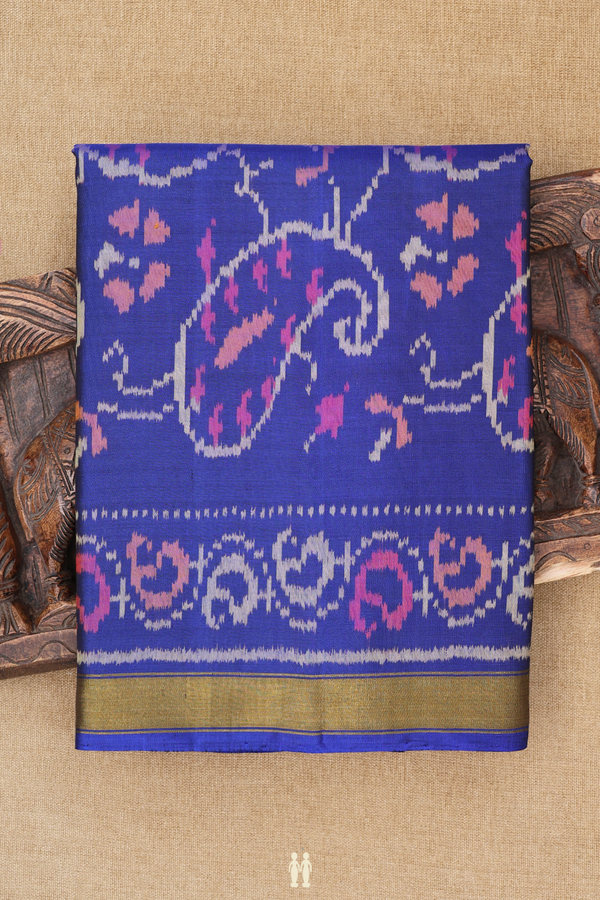Patola Silk Saree In Royal Blue With Paisley Design