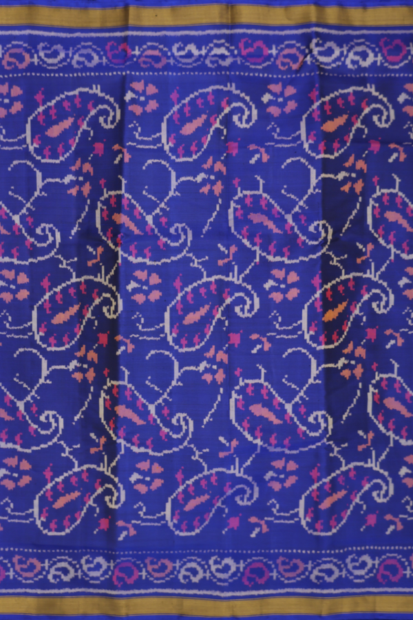 Patola Silk Saree In Royal Blue With Paisley Design