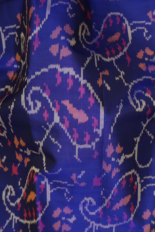 Patola Silk Saree In Royal Blue With Paisley Design