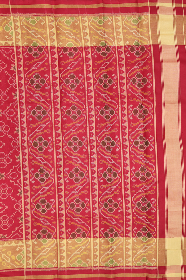 Patola Silk Saree In Ruby Red With Diamond Design