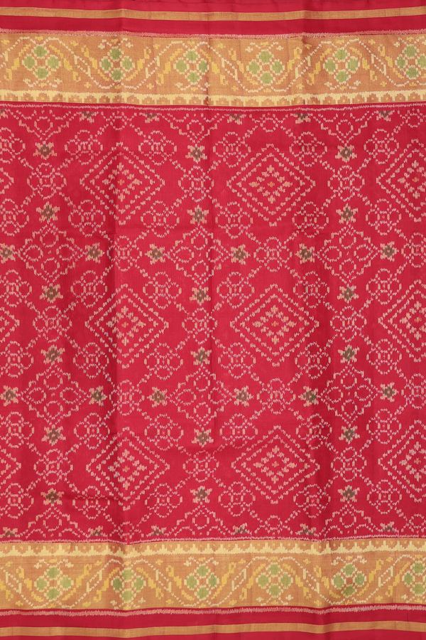 Patola Silk Saree In Ruby Red With Diamond Design