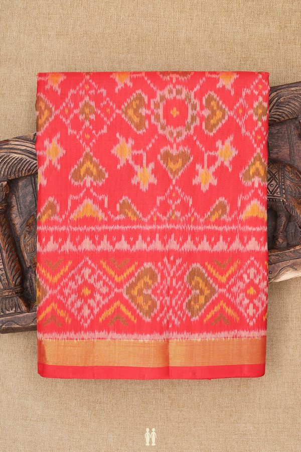 Patola Silk Saree In Scarlet Red With Ikat Design