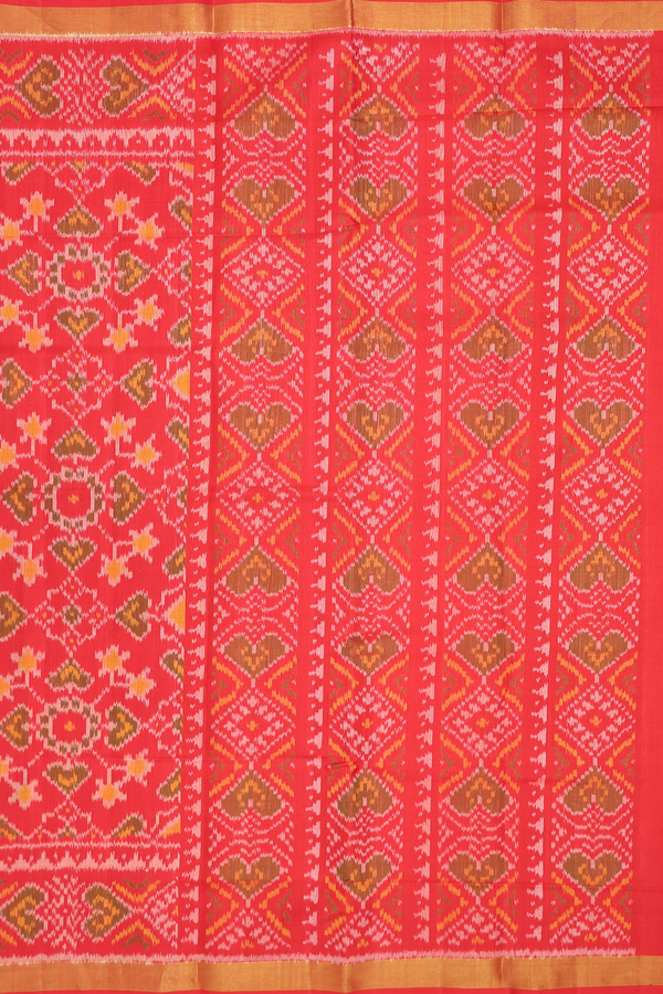 Patola Silk Saree In Scarlet Red With Ikat Design