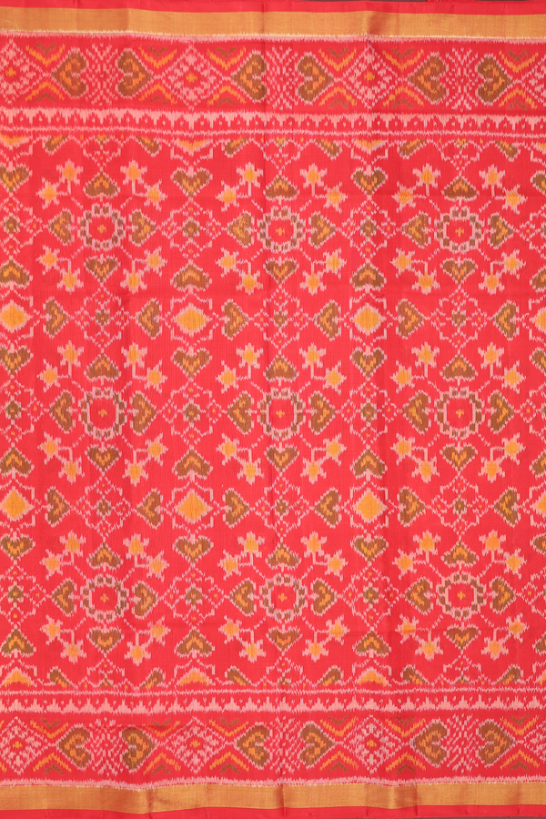 Patola Silk Saree In Scarlet Red With Ikat Design