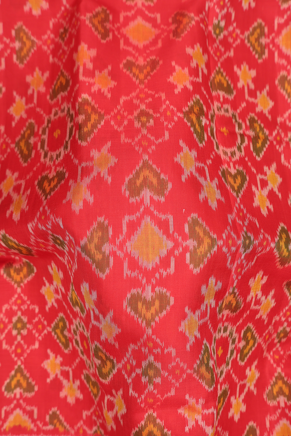 Patola Silk Saree In Scarlet Red With Ikat Design