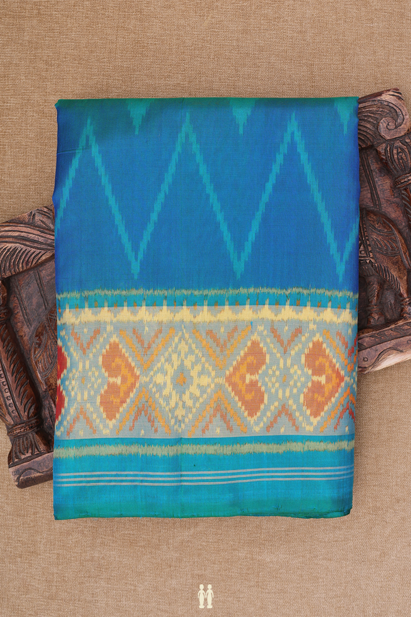 Patola Silk Saree In Shades Of Blue With Chevron Design
