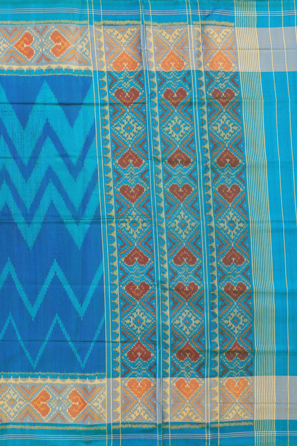 Patola Silk Saree In Shades Of Blue With Chevron Design