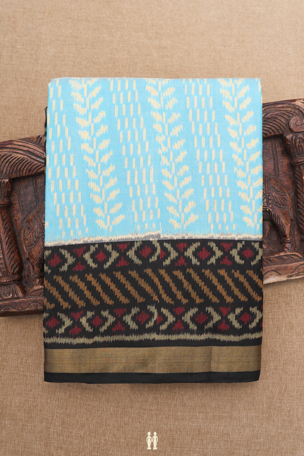 Patola Silk Saree In Sky Blue With Leaf Design