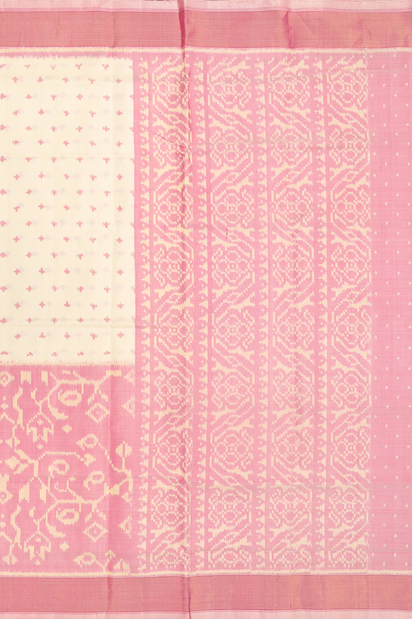 Patola Silk Saree In White And Pink With Half And Half Design