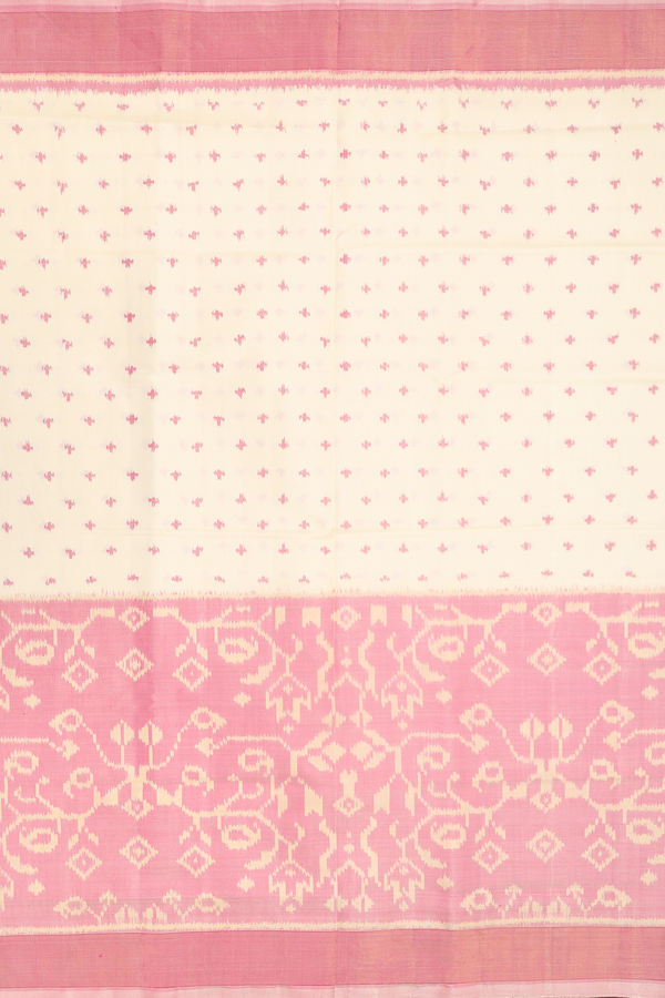 Patola Silk Saree In White And Pink With Half And Half Design