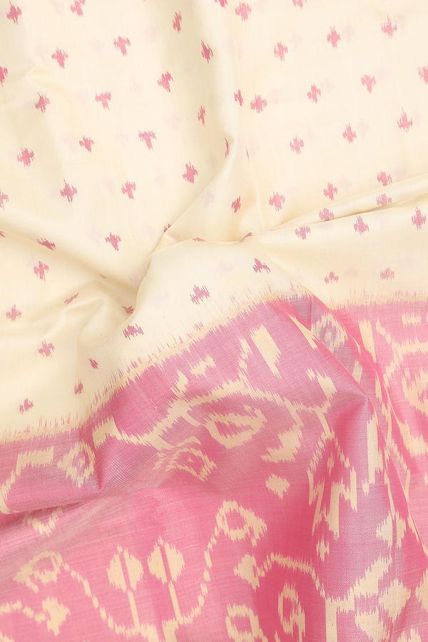 Patola Silk Saree In White And Pink With Half And Half Design