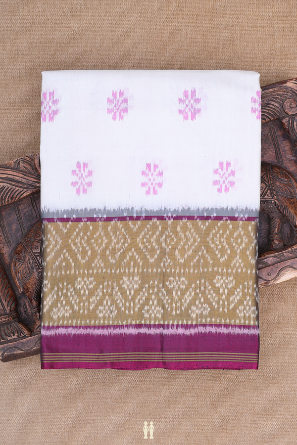 Patola Silk Saree In White With Floral Design
