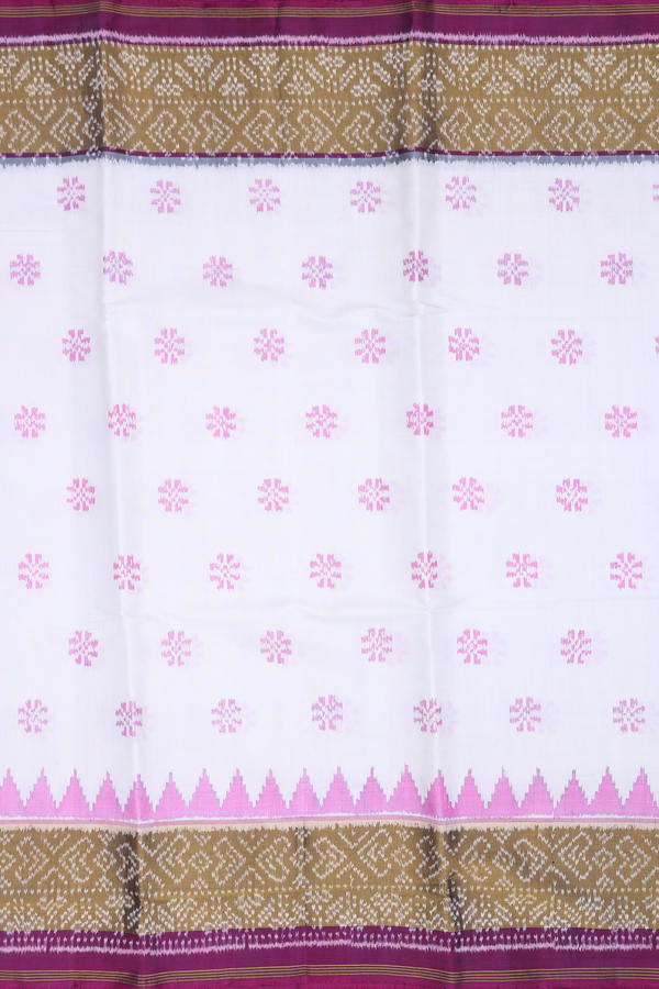 Patola Silk Saree In White With Floral Design