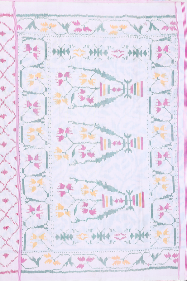 Patola Silk Saree In White With Ogee Design