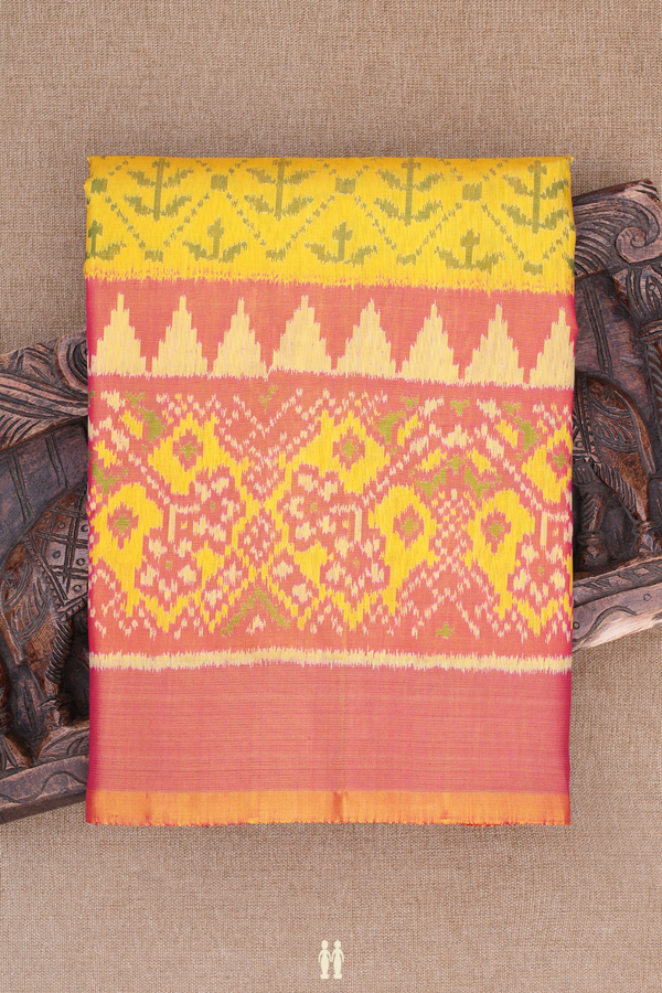 Patola Silk Saree In Yellow With Diamond Design