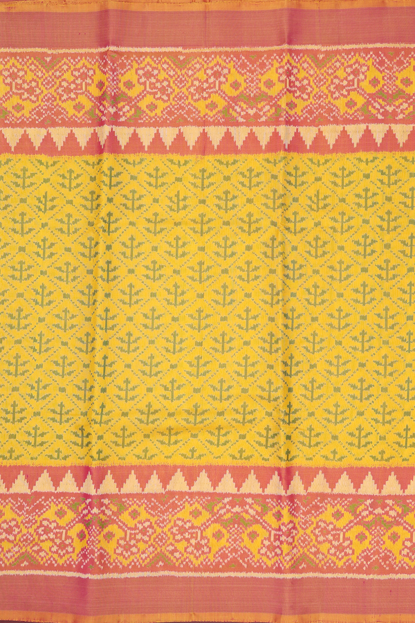 Patola Silk Saree In Yellow With Diamond Design