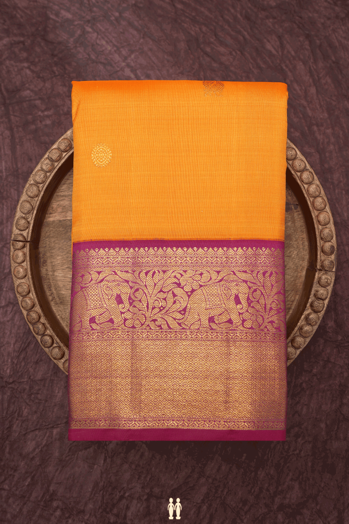 Peacock And Chakram Zari Motif Orange Kanchipuram Silk Saree