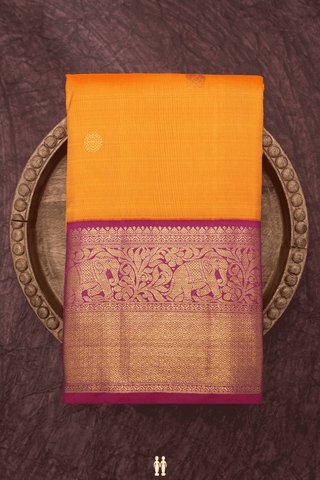Peacock And Chakram Zari Motif Orange Kanchipuram Silk Saree