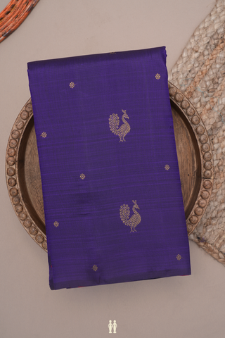 Peacock And Floral Buttas Royal Purple Kanchipuram Silk Saree