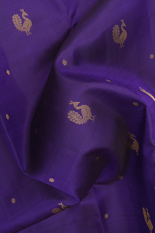 Peacock And Floral Buttas Royal Purple Kanchipuram Silk Saree