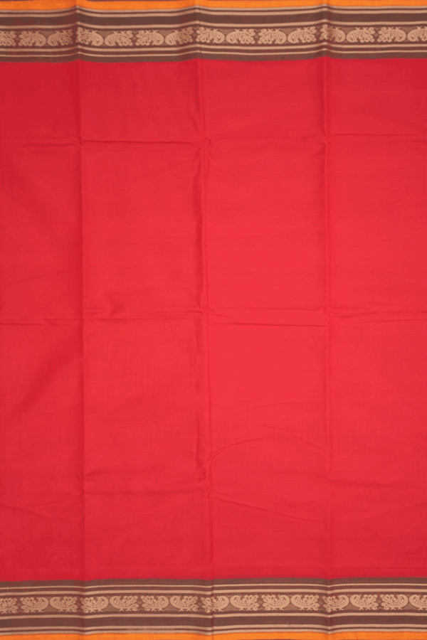 Peacock Border Plain Chilli Red Chettinadu Cotton Saree