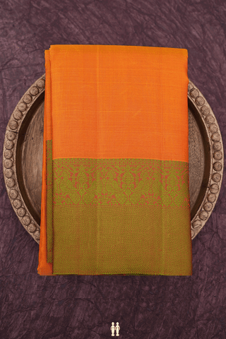 Peacock Border Plain Ginger Orange Kanchipuram Silk Saree