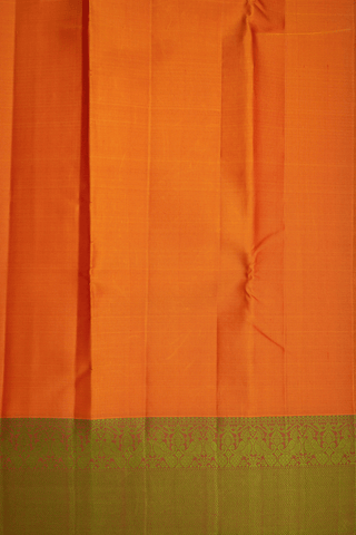 Peacock Border Plain Ginger Orange Kanchipuram Silk Saree