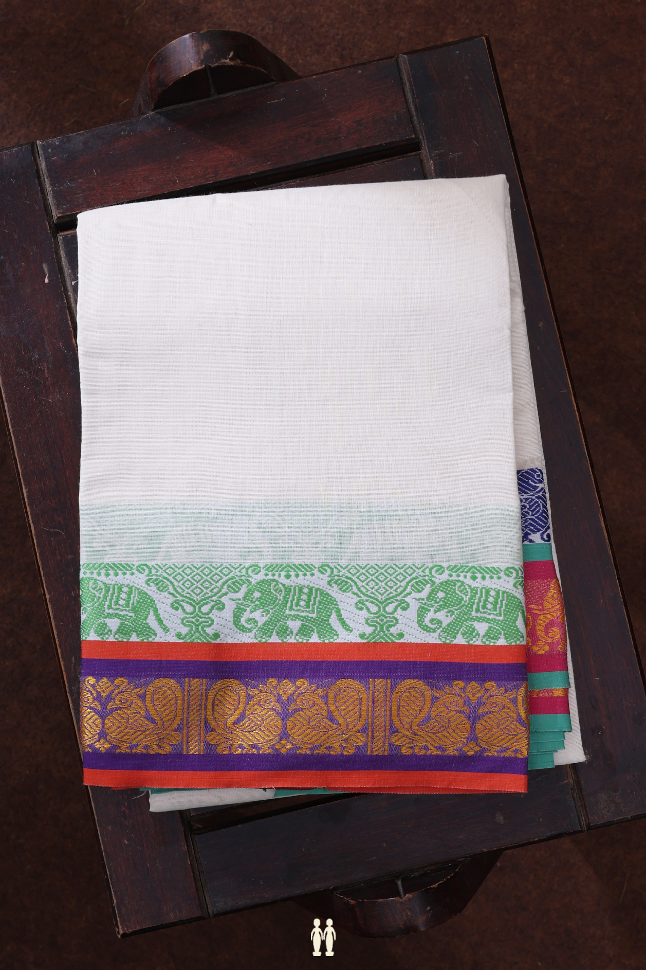 Peacock Border White Cotton Dhoti With Angavastram Set