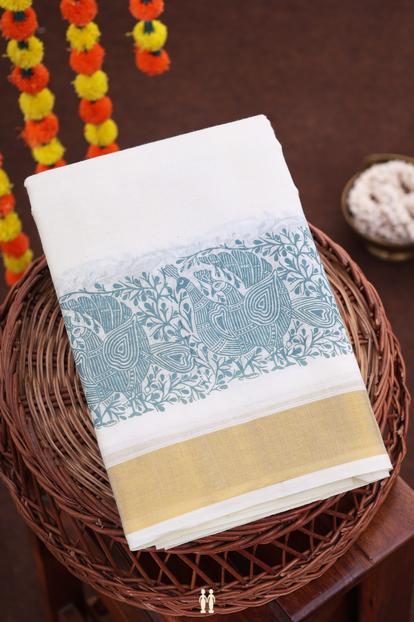 Peacock Border White Onam Collection
