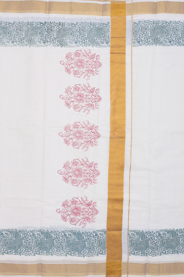 Peacock Border White Onam Collection