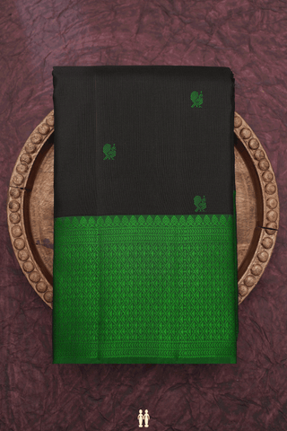 Peacock Buttas Black Kanchipuram Silk Saree
