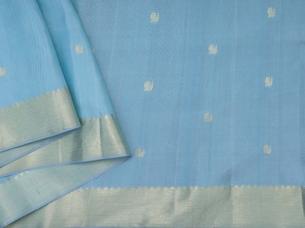 Peacock Buttas Blue Kanchipuram Silk Blouse Material