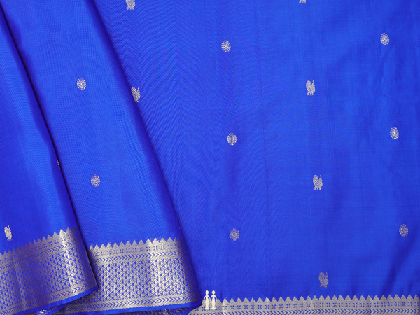Peacock Buttas Indigo Blue Kanchipuram Silk Blouse Material