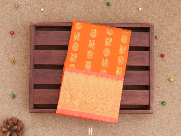 Peacock Buttas Orange Kanchipuram Pavadai Sattai Material