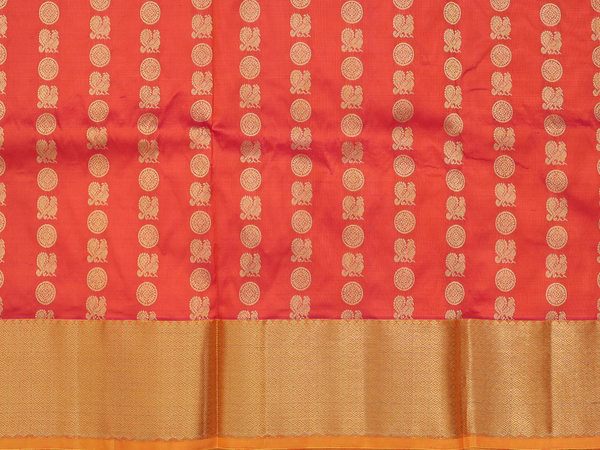 Peacock Buttas Orange Kanchipuram Pavadai Sattai Material