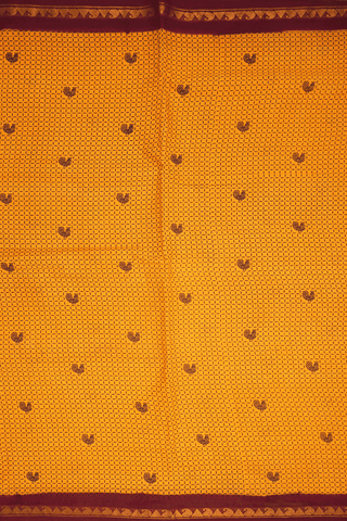 Peacock Buttas Royal Orange Nine Yards Sungudi Cotton Saree
