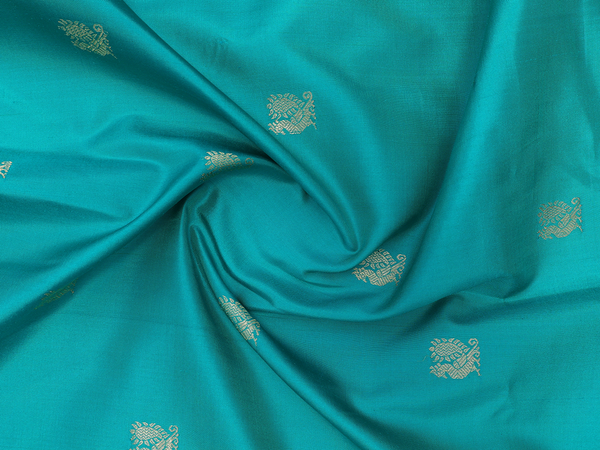 Peacock Buttas Sea Green Kanchipuram Silk Blouse Material